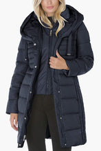 Load image into Gallery viewer, T Tahari Women's Hooded Down Puffer Coat, Navy Galaxy, XS
