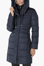 Load image into Gallery viewer, T Tahari Women's Hooded Down Puffer Coat, Navy Galaxy, XS
