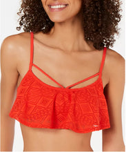 Load image into Gallery viewer, Hula Honey Women&#39;s Scoop Neck Crochet Flounce Bikini Top, Red, XS
