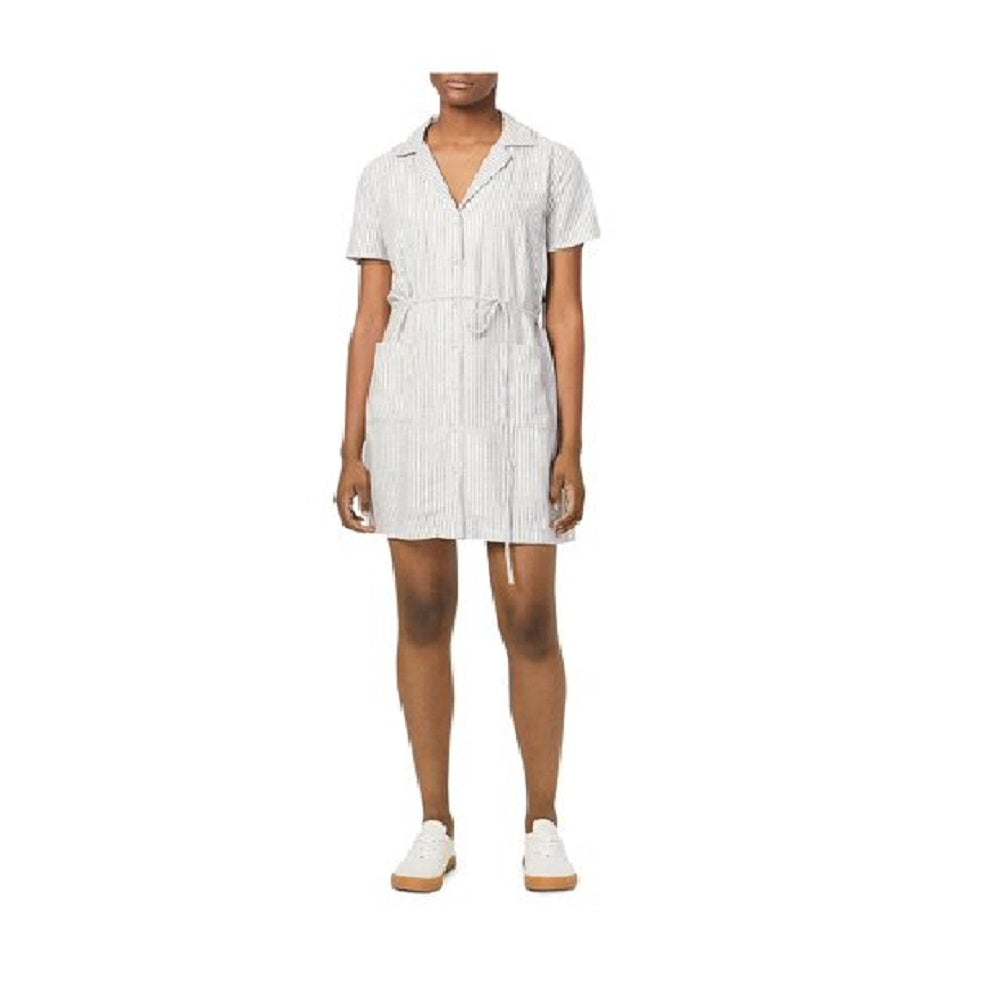 French Connection Women's Laiche Striped Mini Shirtdress, White, 4