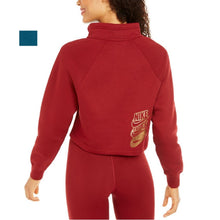 Load image into Gallery viewer, Nike Women&#39;s Metallic Half-Zip Funnel-Neck Sweatshirts, Turquoise, L
