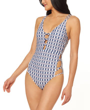 Load image into Gallery viewer, Jessica Simpson Women&#39;s Printed Plunging Strappy One-Piece Swimsuit, M
