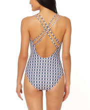 Load image into Gallery viewer, Jessica Simpson Women&#39;s Printed Plunging Strappy One-Piece Swimsuit, M
