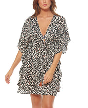 Load image into Gallery viewer, Jessica Simpson Women&#39;s Cool Cat Printed Caftan Swim Cover-Up, Black,M
