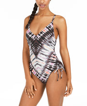 Load image into Gallery viewer, Bar III Women&#39;s Tie-Dyed Low-Back Ties One-Piece Swimsuit, Ink-Dye, S
