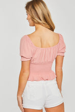 Load image into Gallery viewer, Belloago Women&#39;s Woven Solid Puff Sleeve Smocked Crop Top
