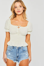 Load image into Gallery viewer, Belloago Women&#39;s Woven Solid Puff Sleeve Smocked Crop Top
