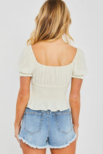 Load image into Gallery viewer, Belloago Women&#39;s Woven Solid Puff Sleeve Smocked Crop Top

