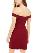 Load image into Gallery viewer, Sequin Hearts Juniors&#39; Off-The-Shoulder Sheath Dress, Red Wine, 5/S
