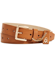 Load image into Gallery viewer, Steve Madden Women's Smooth Perforated Belt Logo Ornament, Cognac, S
