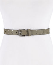 Load image into Gallery viewer, DKNY Women's Pebble Metallic Studded Skinny Faux-Leather Belt, Olive, L

