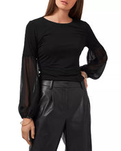 Load image into Gallery viewer, VINCE CAMUTO Women's Mixed Media Balloon Sleeve Top, Rich Black, XS
