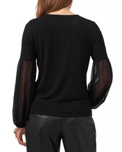 Load image into Gallery viewer, VINCE CAMUTO Women's Mixed Media Balloon Sleeve Top, Rich Black, XS
