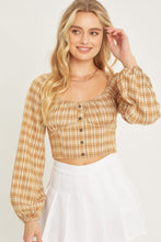 Load image into Gallery viewer, Belloago Women&#39;s Plaid Button Front Long Sleeve Crop Top
