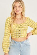 Load image into Gallery viewer, Belloago Women&#39;s Plaid Button Front Long Sleeve Crop Top
