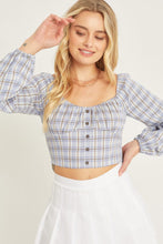 Load image into Gallery viewer, Belloago Women&#39;s Plaid Button Front Long Sleeve Crop Top
