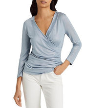 Load image into Gallery viewer, Lauren Ralph Lauren Women's Metallic Wrap-Style Jersey Top, Silver, M
