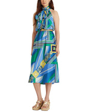 Load image into Gallery viewer, Ralph Lauren Women&#39;s Scarf Print Tie-Mock Neck Dress, Blue, 16
