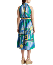 Load image into Gallery viewer, Ralph Lauren Women&#39;s Scarf Print Tie-Mock Neck Dress, Blue, 16
