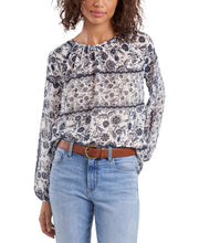 Load image into Gallery viewer, Vince Camuto Women's Mixed-Print Keyhole Peasant Blouse, New Ivory, L

