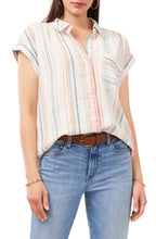 Load image into Gallery viewer, VINCE CAMUTO Women's Striped Short Sleeve Shirt, Ultra White, XS
