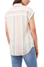 Load image into Gallery viewer, VINCE CAMUTO Women's Striped Short Sleeve Shirt, Ultra White, XS
