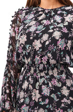 Load image into Gallery viewer, Vince Camuto Women&#39;s Blooms Long Sleeve Smock Waist Dress, Black, XS
