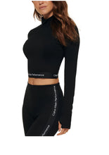 Load image into Gallery viewer, Calvin Klein Performance Women&#39;s Mock-Neck Logo-Trim Crop Top, Black, M
