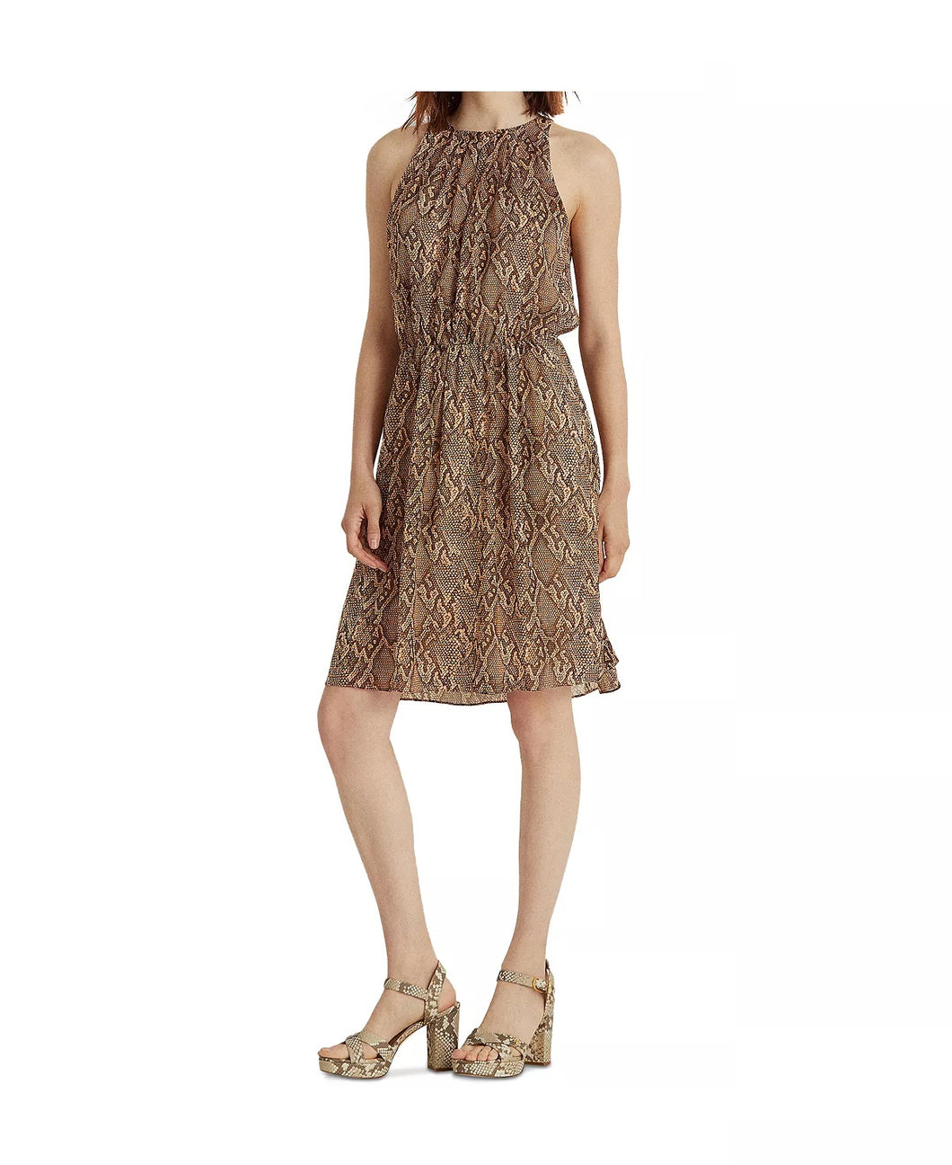 Lauren Ralph Lauren Women's Python-Print Georgette Dress, Copper/Multi, 12