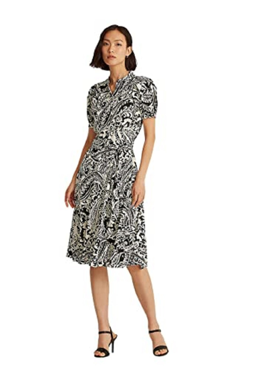 Lauren Ralph Lauren Women's Paisley Georgette Dress, Black/Cream, 6