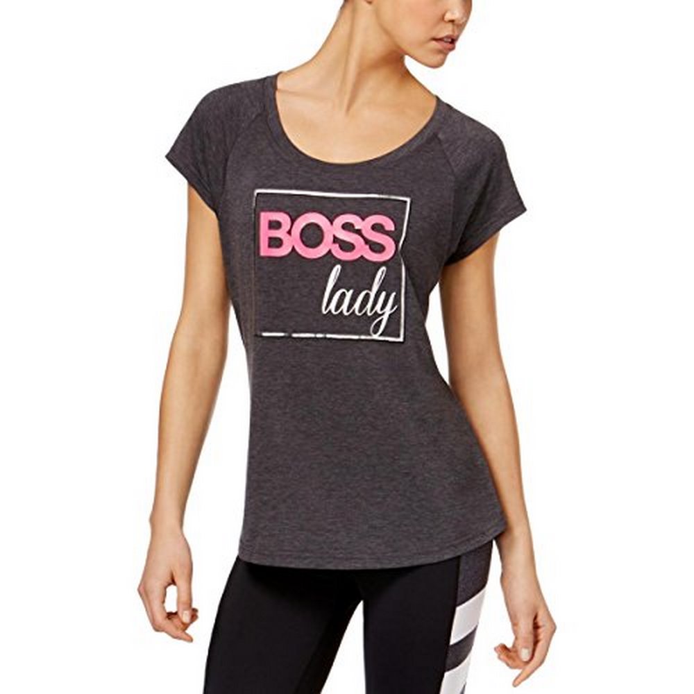 Ideology Women's Boss Lady Printed Short Sleeves Top, Gray, S