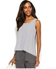 Load image into Gallery viewer, Alfani Petite Women&#39;s Sleeveless Dot-Print Striped Blouse, White, L

