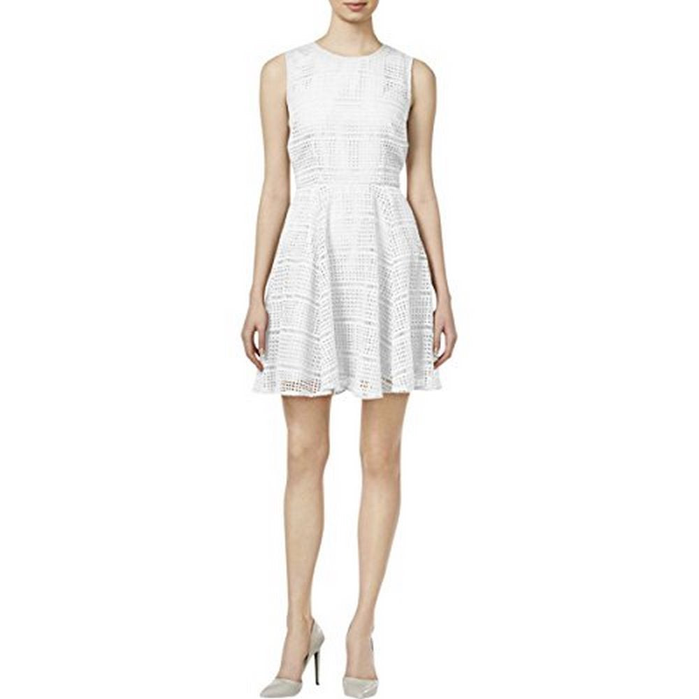 Maison Jules Women's Crochet Sleeveless Skater Dress, White, L