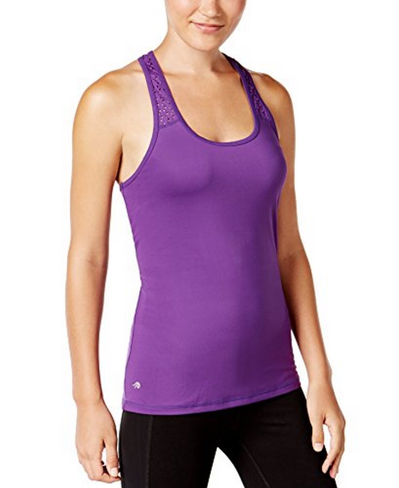 Ideology Women's Moisture Wicking Laser Cut Athletic Shirt, Purple, XL