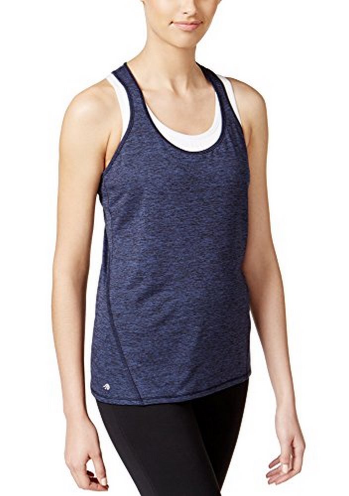 Ideology Women's Heathered Racerback Tank Top, Navy, L