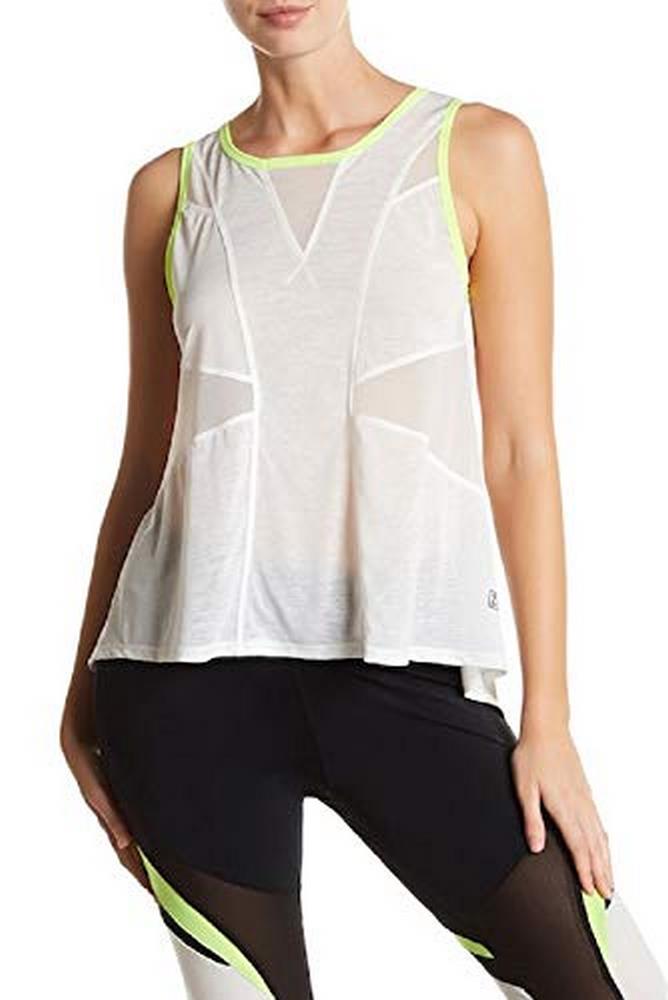 Zobha Women's Activewear Everest Singlet Hi-lo Tank Top, White/ Yellow, XS