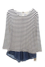 Load image into Gallery viewer, Maison Jules Women's Striped Layered-look Knit Top, Egret Combo, L
