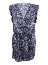 Load image into Gallery viewer, Chelsea Sky Women&#39;s V-Neck Lace-Print Ruffled Dress, Black,  L
