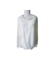 Load image into Gallery viewer, Aryn K Women&#39;s Jewel Neck Wrap Silk Blouse Top, White, M
