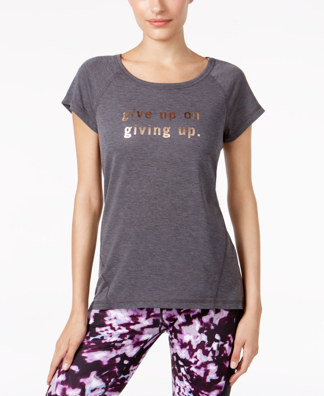 Ideology Women's Metallic Graphic T-Shirt Women's, Charcoal Heather, S