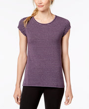 Load image into Gallery viewer, Ideology Women&#39;s Striped Cutout-Back Athletic Top, Eggplant Stripe, M
