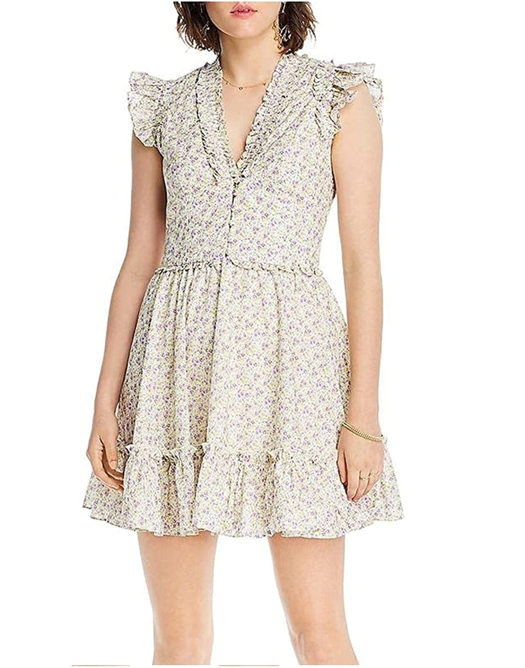 LINI Women's Floral Ruffle Mini Dress, Yellow, M