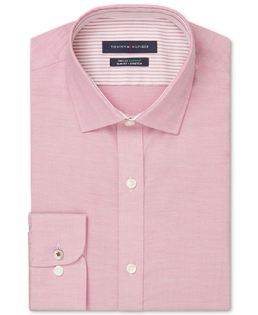 Tommy Hilfiger Men's Non-Iron Supima Stretch Dress Shirt, Pink,18.5