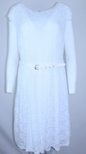 Load image into Gallery viewer, Alfani Women&#39;s Belted Pleated Floral Lace Dress, Bright White, Large
