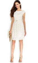 Load image into Gallery viewer, Alfani Women&#39;s Belted Pleated Floral Lace Dress, Bright White, Large
