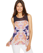 Load image into Gallery viewer, INC Petite Women's Printed Racerback Illusion Tank Top, Navy, PP
