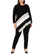 Load image into Gallery viewer, Alfani Plus Women&#39;s Asymmetrical-Hem Striped Sweater, Deep Black , 1X
