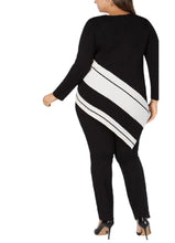Load image into Gallery viewer, Alfani Plus Women&#39;s Asymmetrical-Hem Striped Sweater, Deep Black , 1X
