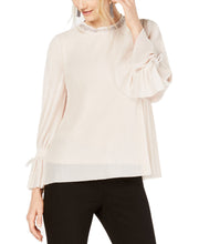 Load image into Gallery viewer, Alfani Women&#39;s Textured-Stripes Embellished-Neck Blouse Top, Nude, L
