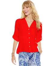 Load image into Gallery viewer, INC International Concepts Women's Rhinestone Button Linen Top (Red, 0)

